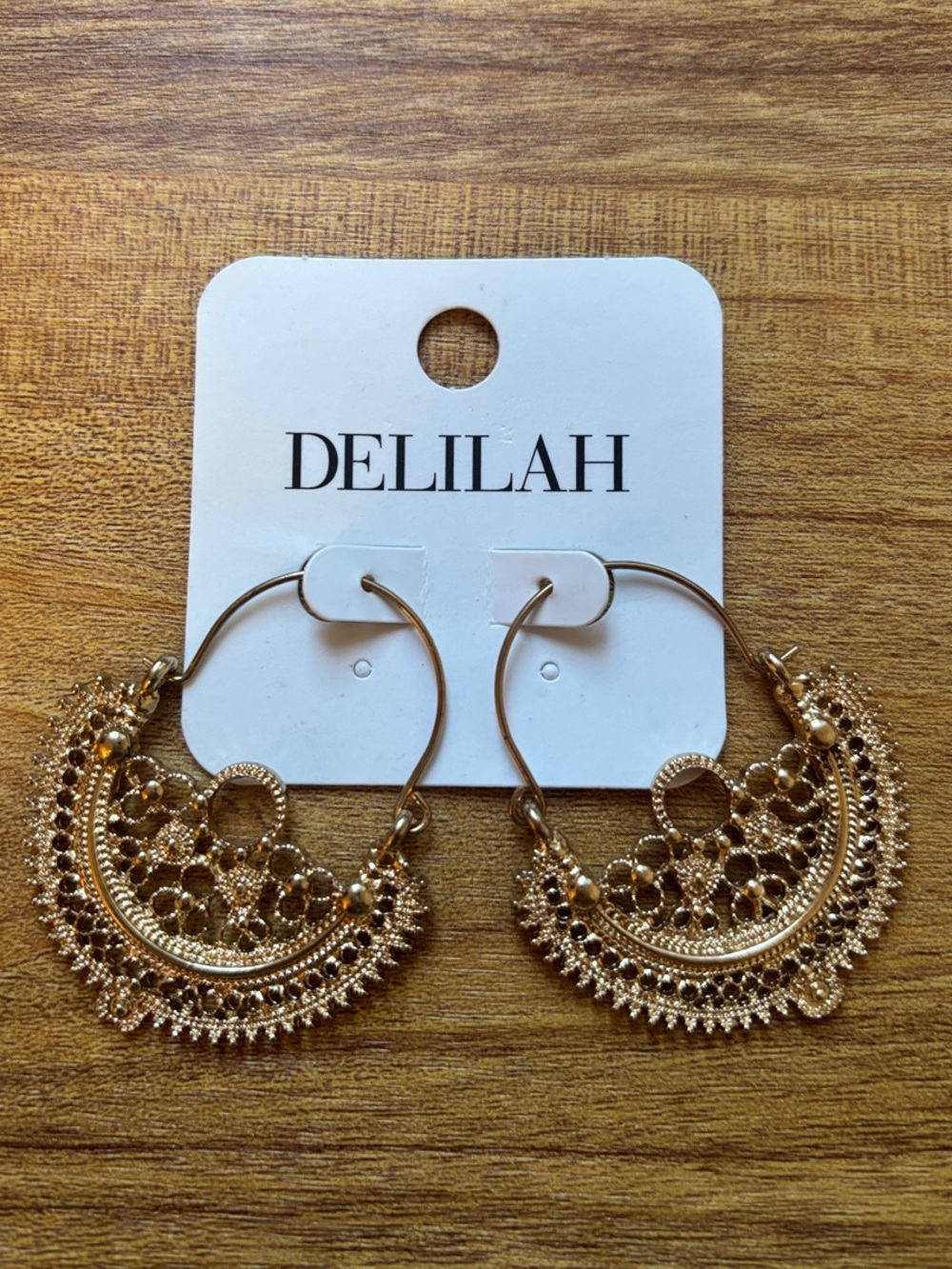 Delilah Gold Filigree Crescent Hoop Earrings